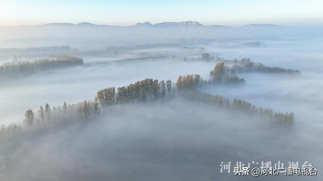 河北遵化山村晨雾如画，冬日仙境般的朦胧美